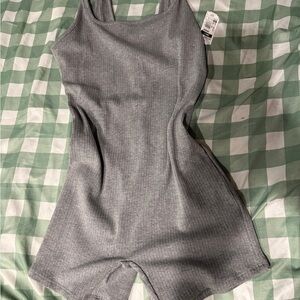 Gray Ribbed Sleeveless Romper